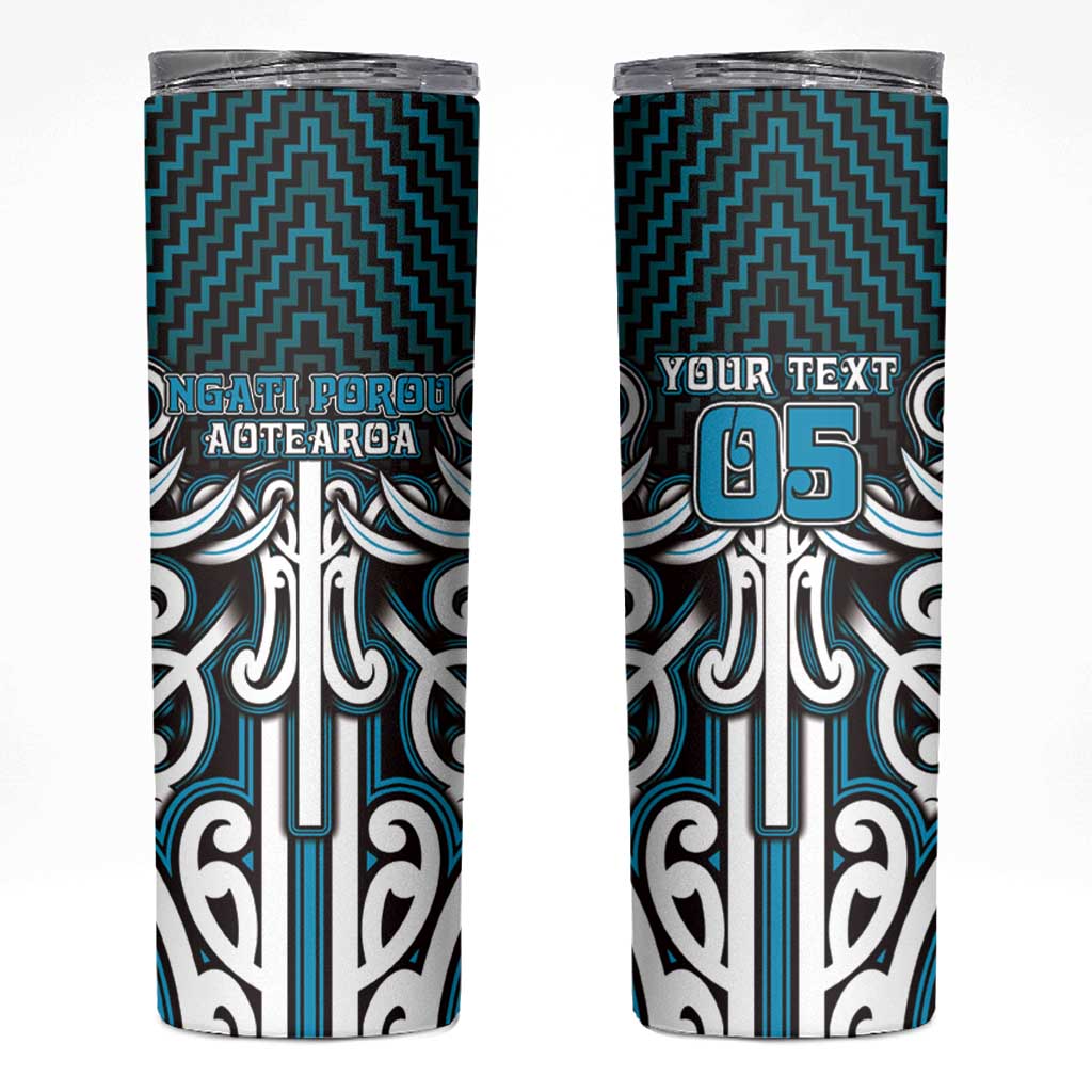 Custom Aotearoa Ngati Porou Skinny Tumbler Maori Tribal Pattern Mix Poutama LT05 Blue - Polynesian Pride