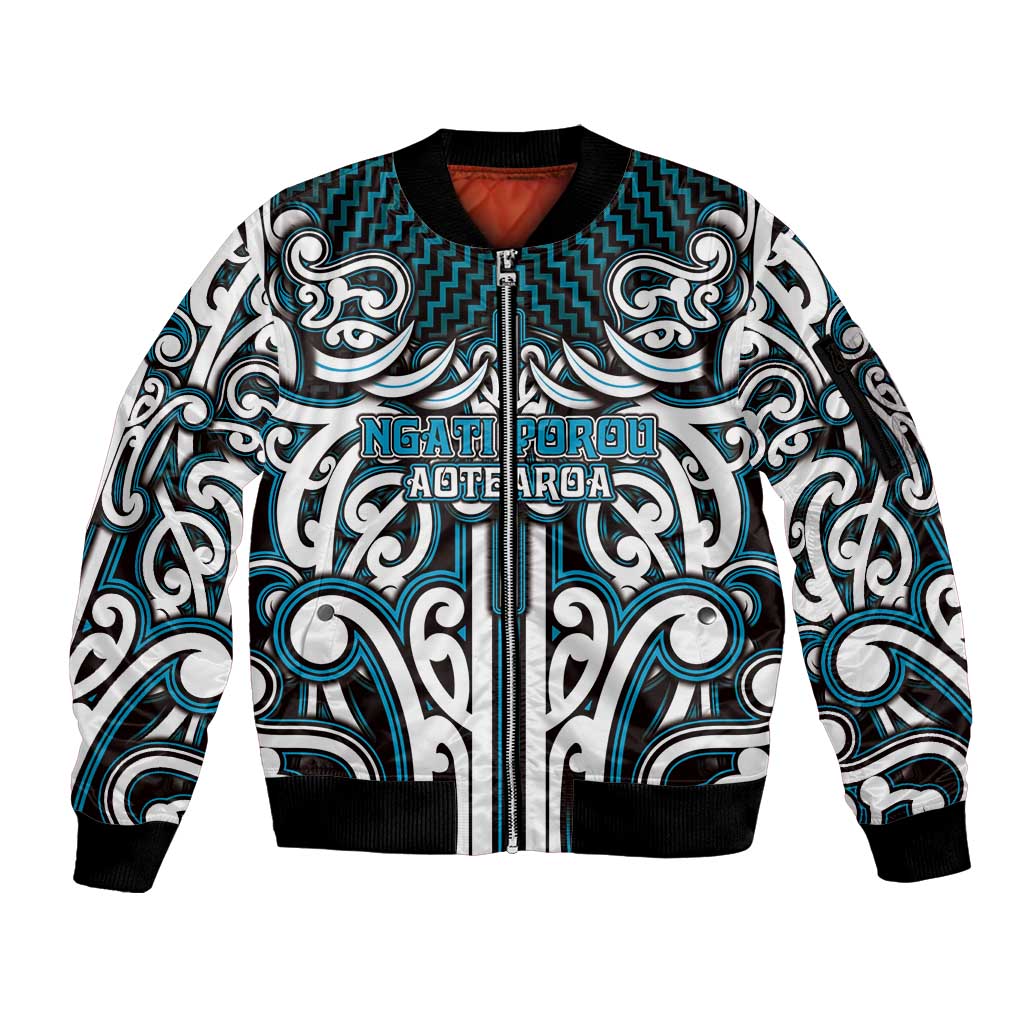 Custom Aotearoa Ngati Porou Sleeve Zip Bomber Jacket Maori Tribal Pattern Mix Poutama