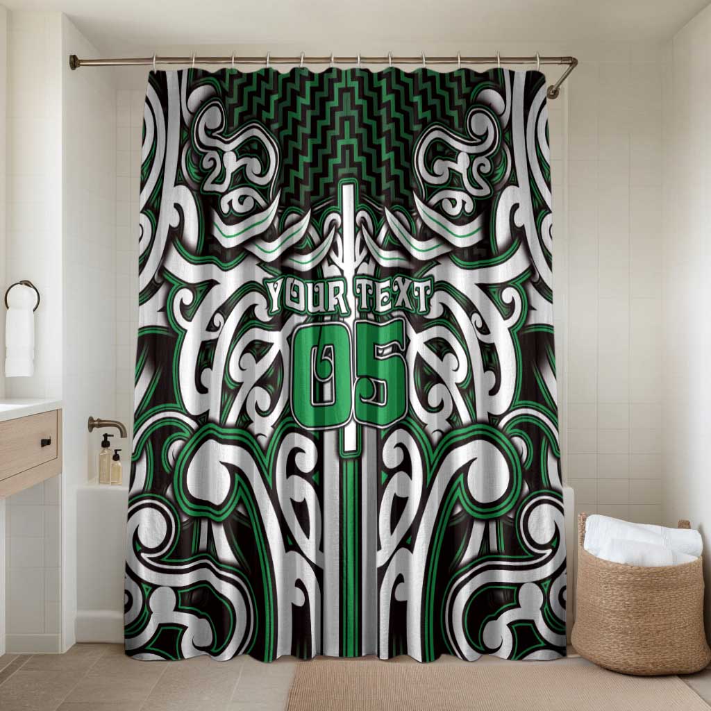 Custom Aotearoa Ngai Tahu Bathroom Set Maori Tribal Pattern Mix Poutama LT05 Shower Curtain Only Green - Polynesian Pride