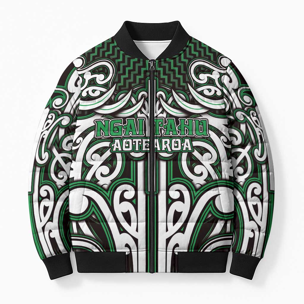Custom Aotearoa Ngai Tahu Bomber Puffer Jacket Maori Tribal Pattern Mix Poutama LT05 Unisex Green - Polynesian Pride