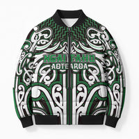 Custom Aotearoa Ngai Tahu Bomber Puffer Jacket Maori Tribal Pattern Mix Poutama LT05 Unisex Green - Polynesian Pride