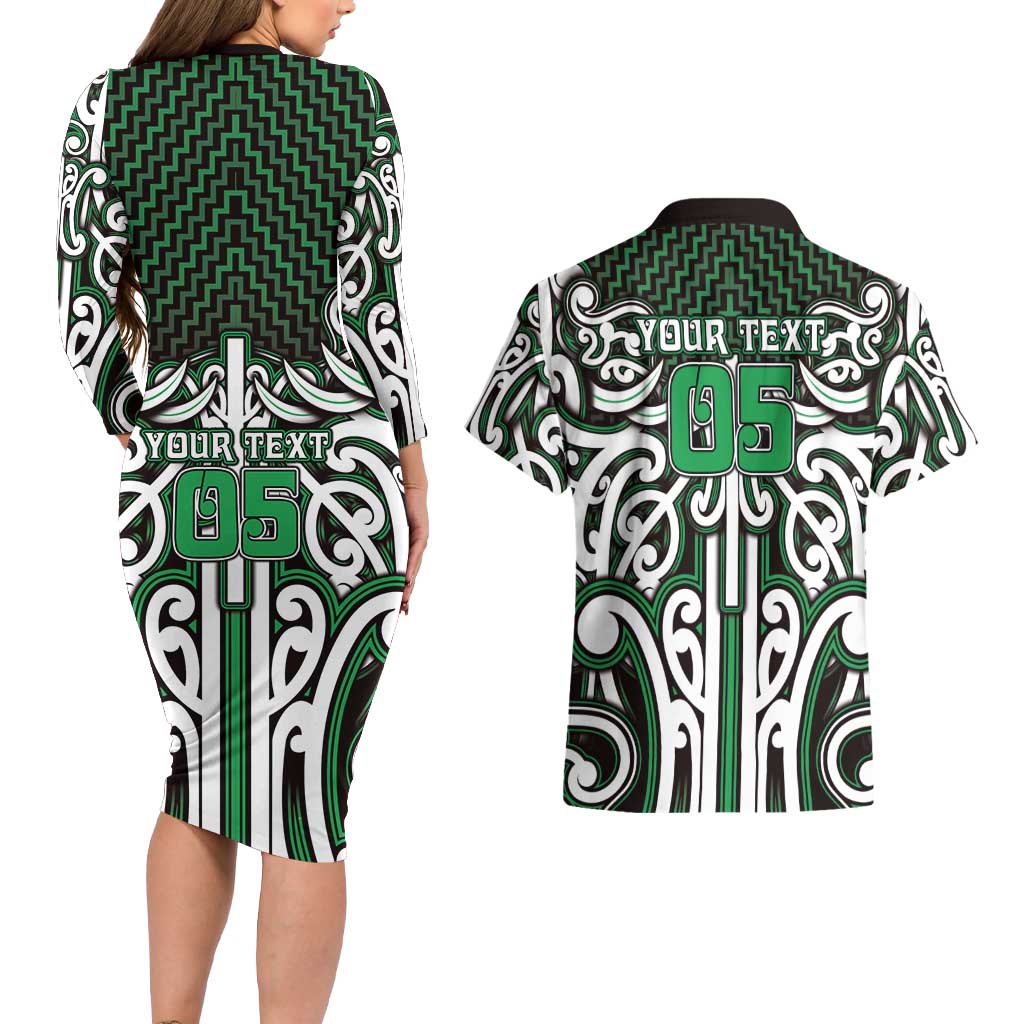 Custom Aotearoa Ngai Tahu Couples Matching Long Sleeve Bodycon Dress and Hawaiian Shirt Maori Tribal Pattern Mix Poutama LT05 - Polynesian Pride