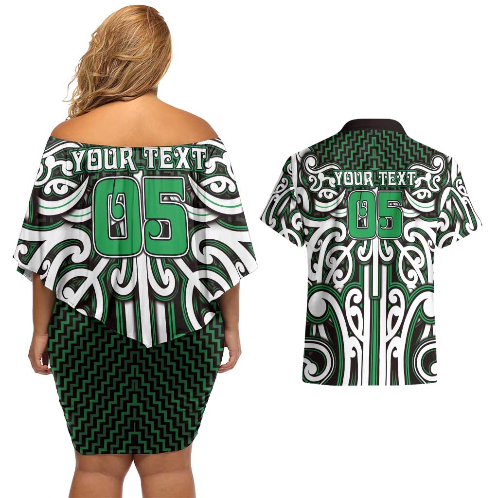 Custom Aotearoa Ngai Tahu Couples Matching Off Shoulder Short Dress and Hawaiian Shirt Maori Tribal Pattern Mix Poutama