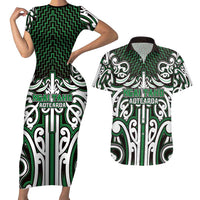 Custom Aotearoa Ngai Tahu Couples Matching Short Sleeve Bodycon Dress and Hawaiian Shirt Maori Tribal Pattern Mix Poutama LT05 Green - Polynesian Pride