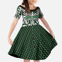 Custom Aotearoa Ngai Tahu Family Matching Off Shoulder Maxi Dress and Hawaiian Shirt Maori Tribal Pattern Mix Poutama LT05 Daughter's Dress Green - Polynesian Pride