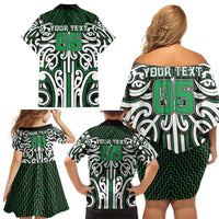 Custom Aotearoa Ngai Tahu Family Matching Off Shoulder Short Dress and Hawaiian Shirt Maori Tribal Pattern Mix Poutama LT05 - Polynesian Pride