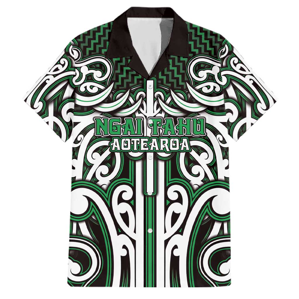 Custom Aotearoa Ngai Tahu Family Matching Puletasi and Hawaiian Shirt Maori Tribal Pattern Mix Poutama LT05 Dad's Shirt - Short Sleeve Green - Polynesian Pride