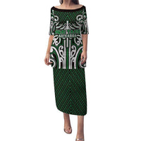 Custom Aotearoa Ngai Tahu Family Matching Puletasi and Hawaiian Shirt Maori Tribal Pattern Mix Poutama LT05 Mom's Dress Green - Polynesian Pride
