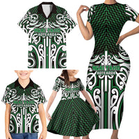 Custom Aotearoa Ngai Tahu Family Matching Short Sleeve Bodycon Dress and Hawaiian Shirt Maori Tribal Pattern Mix Poutama LT05 - Polynesian Pride