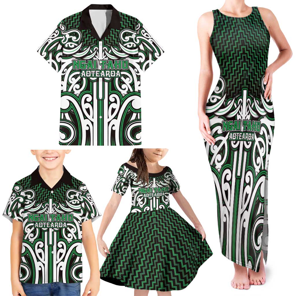 Custom Aotearoa Ngai Tahu Family Matching Tank Maxi Dress and Hawaiian Shirt Maori Tribal Pattern Mix Poutama LT05 - Polynesian Pride