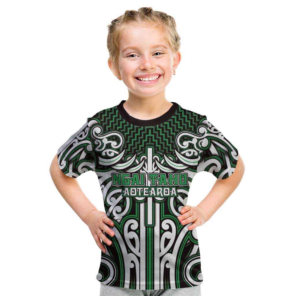 Custom Aotearoa Ngai Tahu Kid T Shirt Maori Tribal Pattern Mix Poutama