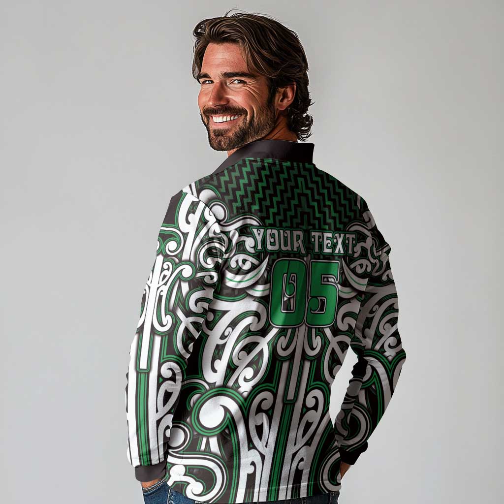 Custom Aotearoa Ngai Tahu Long Sleeve Polo Shirt Maori Tribal Pattern Mix Poutama