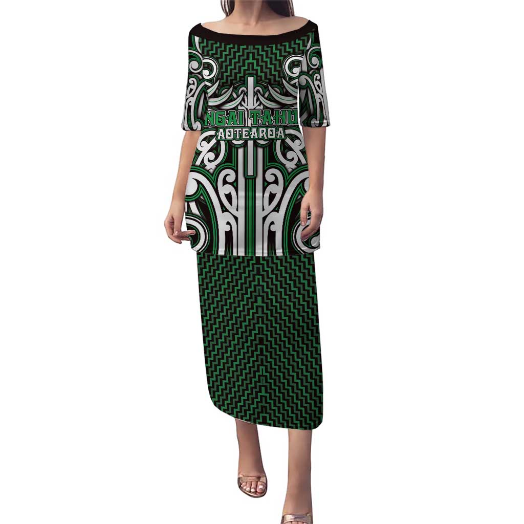 Custom Aotearoa Ngai Tahu Puletasi Maori Tribal Pattern Mix Poutama LT05 Long Dress Green - Polynesian Pride