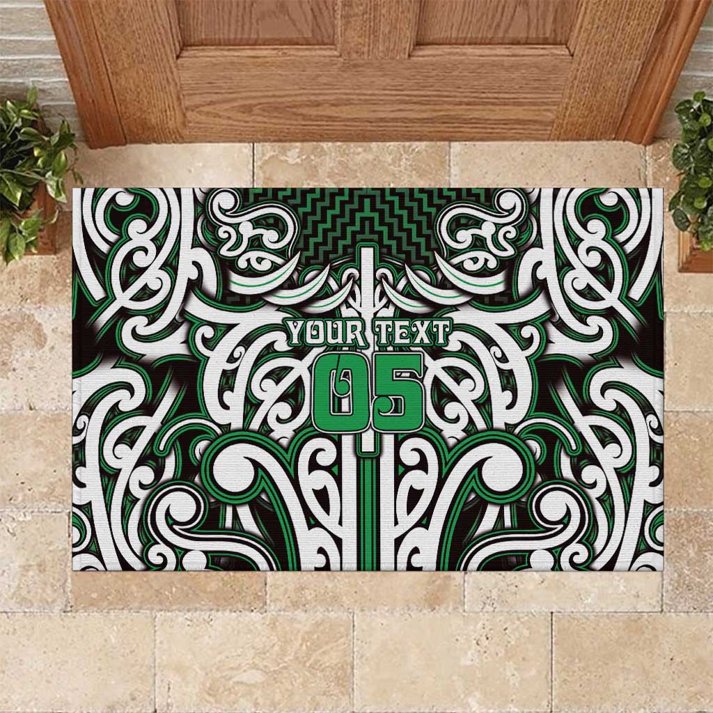 Custom Aotearoa Ngai Tahu Rubber Doormat Maori Tribal Pattern Mix Poutama LT05 Green - Polynesian Pride