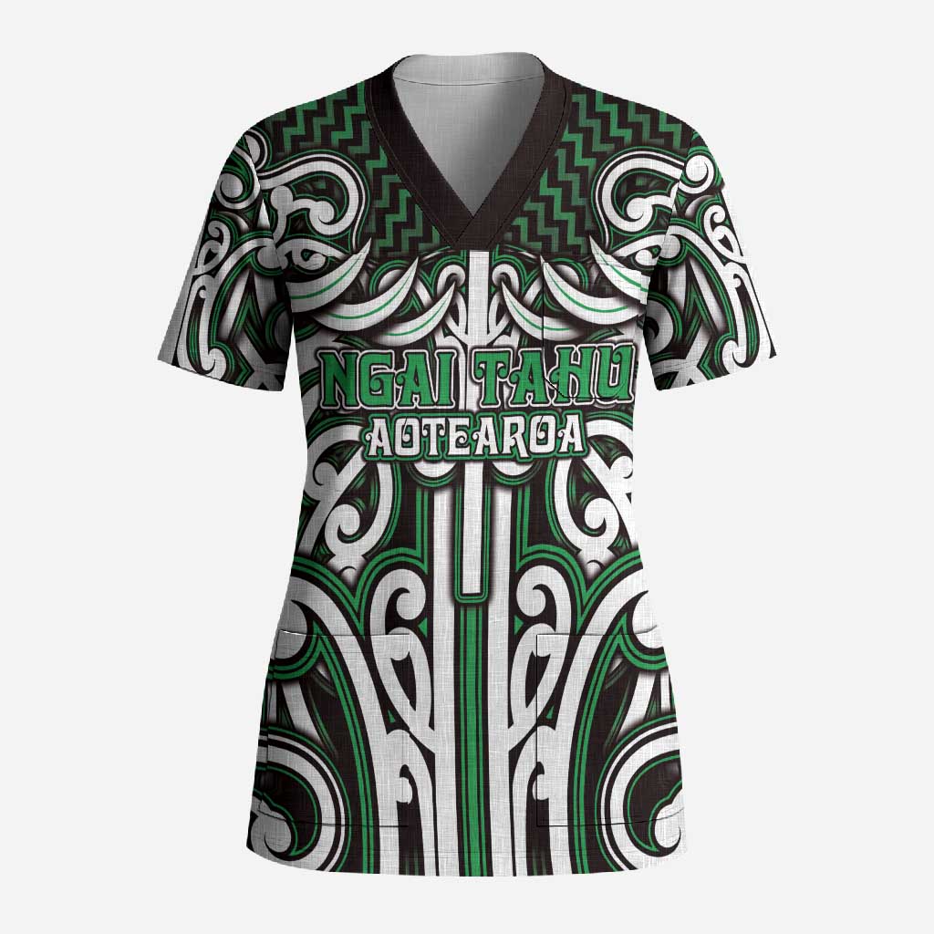 Custom Aotearoa Ngai Tahu Scrub Top Maori Tribal Pattern Mix Poutama LT05 Adult Green - Polynesian Pride