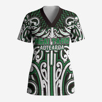 Custom Aotearoa Ngai Tahu Scrub Top Maori Tribal Pattern Mix Poutama LT05 Adult Green - Polynesian Pride
