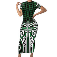 Custom Aotearoa Ngai Tahu Short Sleeve Bodycon Dress Maori Tribal Pattern Mix Poutama