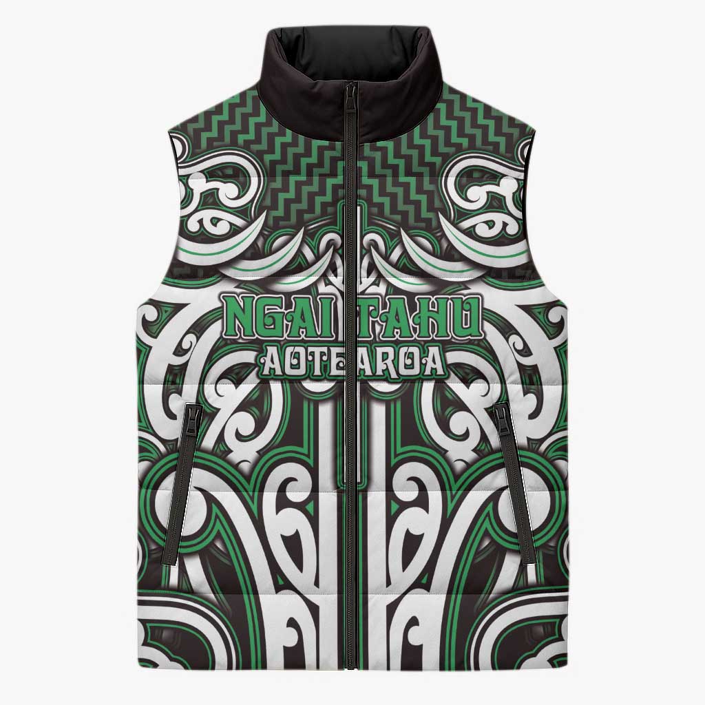 Custom Aotearoa Ngai Tahu Sleeveless Puffer Jacket Maori Tribal Pattern Mix Poutama
