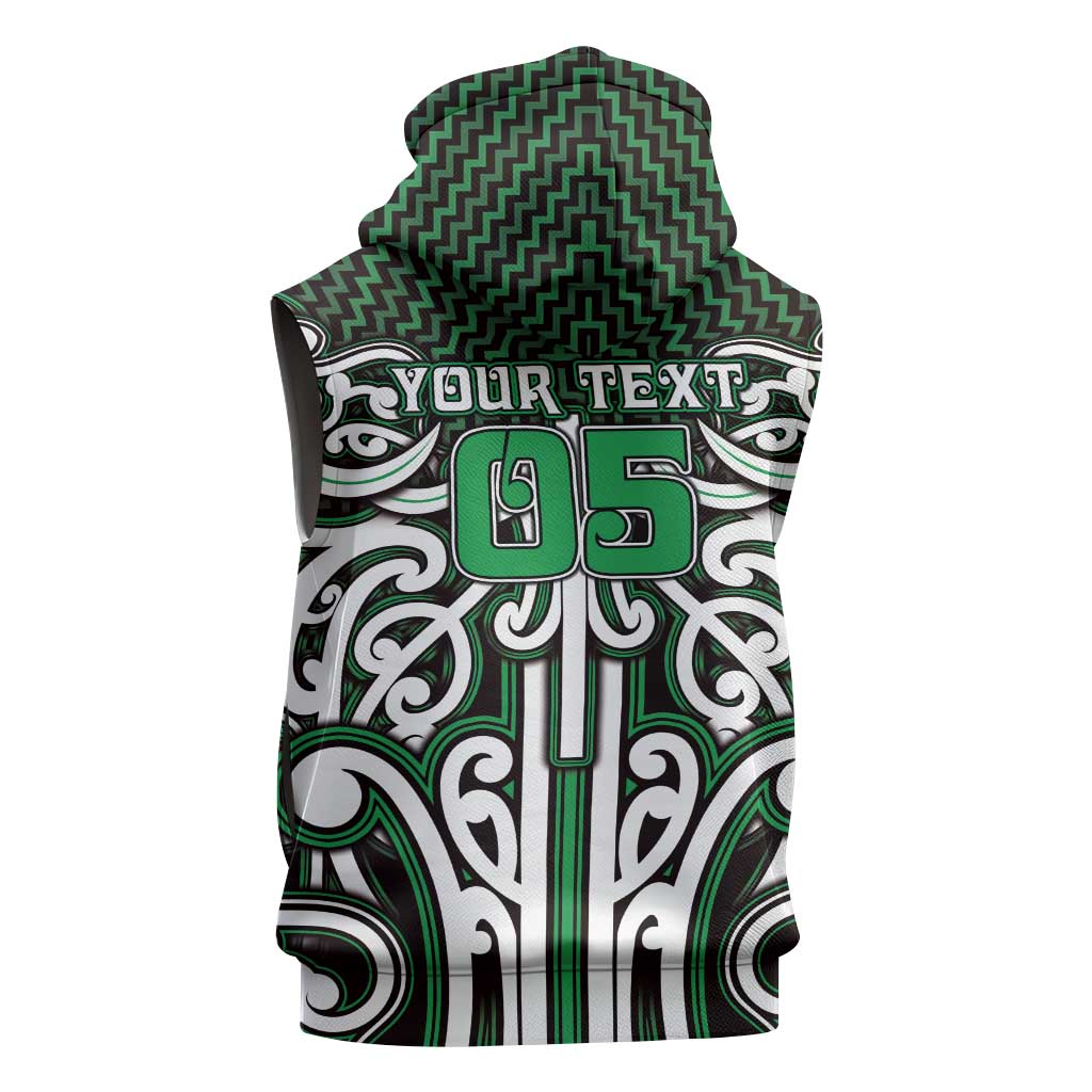Custom Aotearoa Ngai Tahu Sleeveless Zip Hoodie Maori Tribal Pattern Mix Poutama