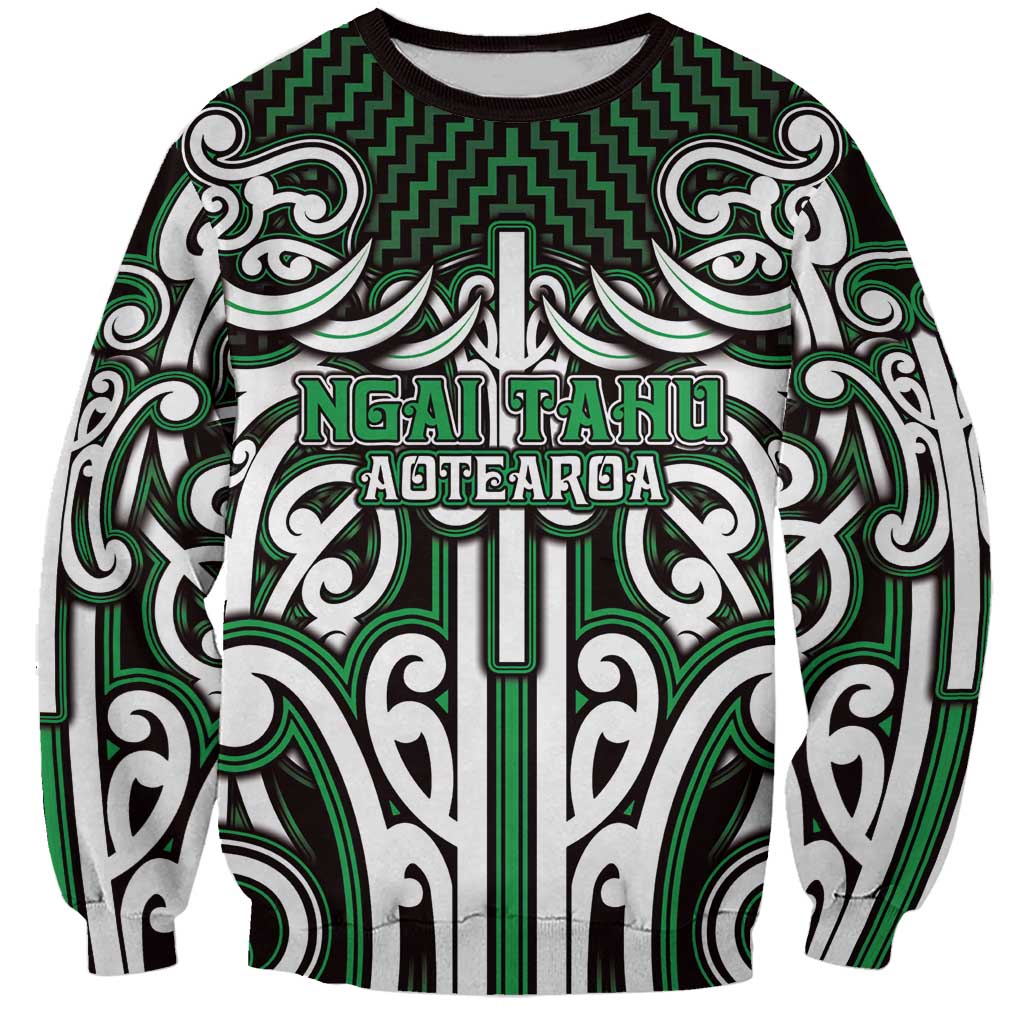 Custom Aotearoa Ngai Tahu Sweatshirt Maori Tribal Pattern Mix Poutama LT05 Unisex Green - Polynesian Pride