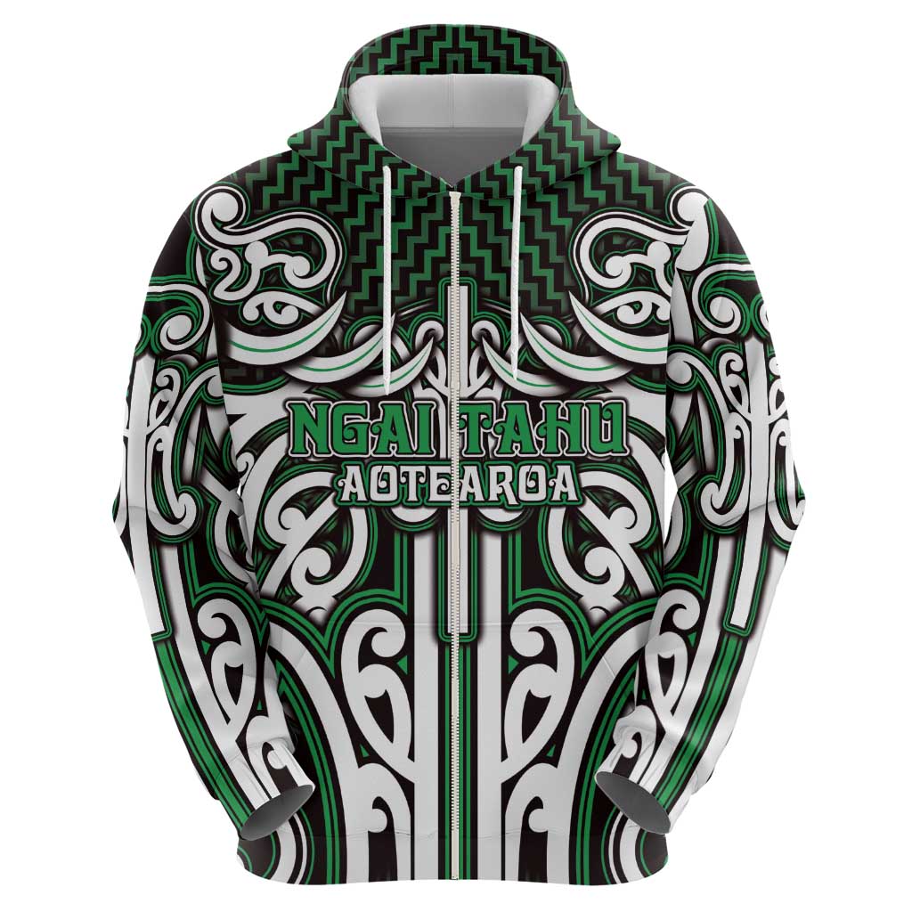 Custom Aotearoa Ngai Tahu Zip Hoodie Maori Tribal Pattern Mix Poutama