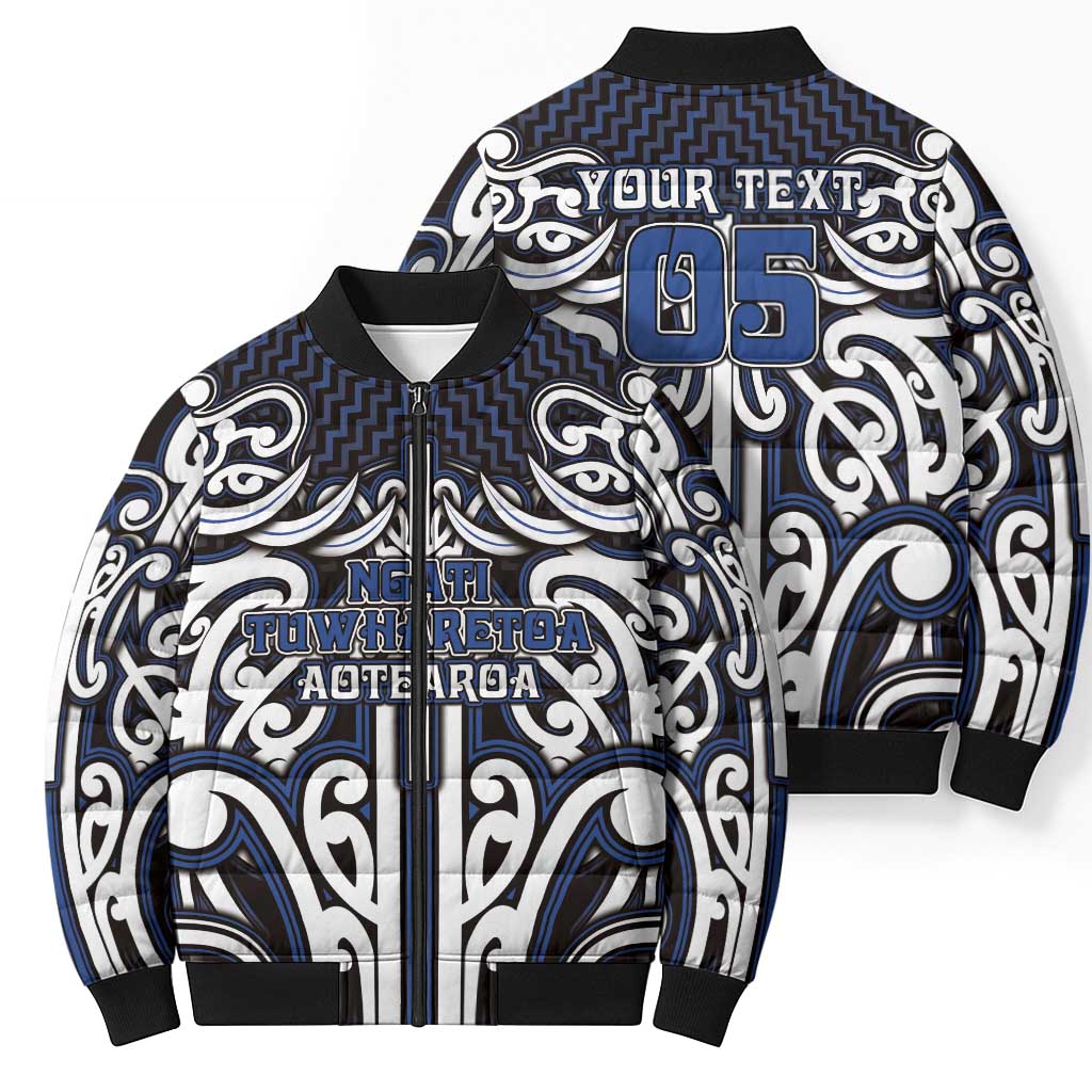 Custom Aotearoa Ngati Tuwharetoa Bomber Puffer Jacket Maori Tribal Pattern Mix Poutama