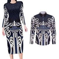 Custom Aotearoa Ngati Tuwharetoa Couples Matching Long Sleeve Bodycon Dress and Long Sleeve Button Shirt Maori Tribal Pattern Mix Poutama