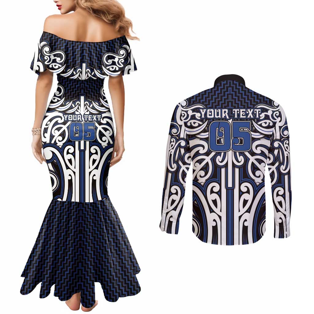 Custom Aotearoa Ngati Tuwharetoa Couples Matching Mermaid Dress and Long Sleeve Button Shirt Maori Tribal Pattern Mix Poutama
