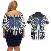 Custom Aotearoa Ngati Tuwharetoa Couples Matching Off Shoulder Short Dress and Hawaiian Shirt Maori Tribal Pattern Mix Poutama