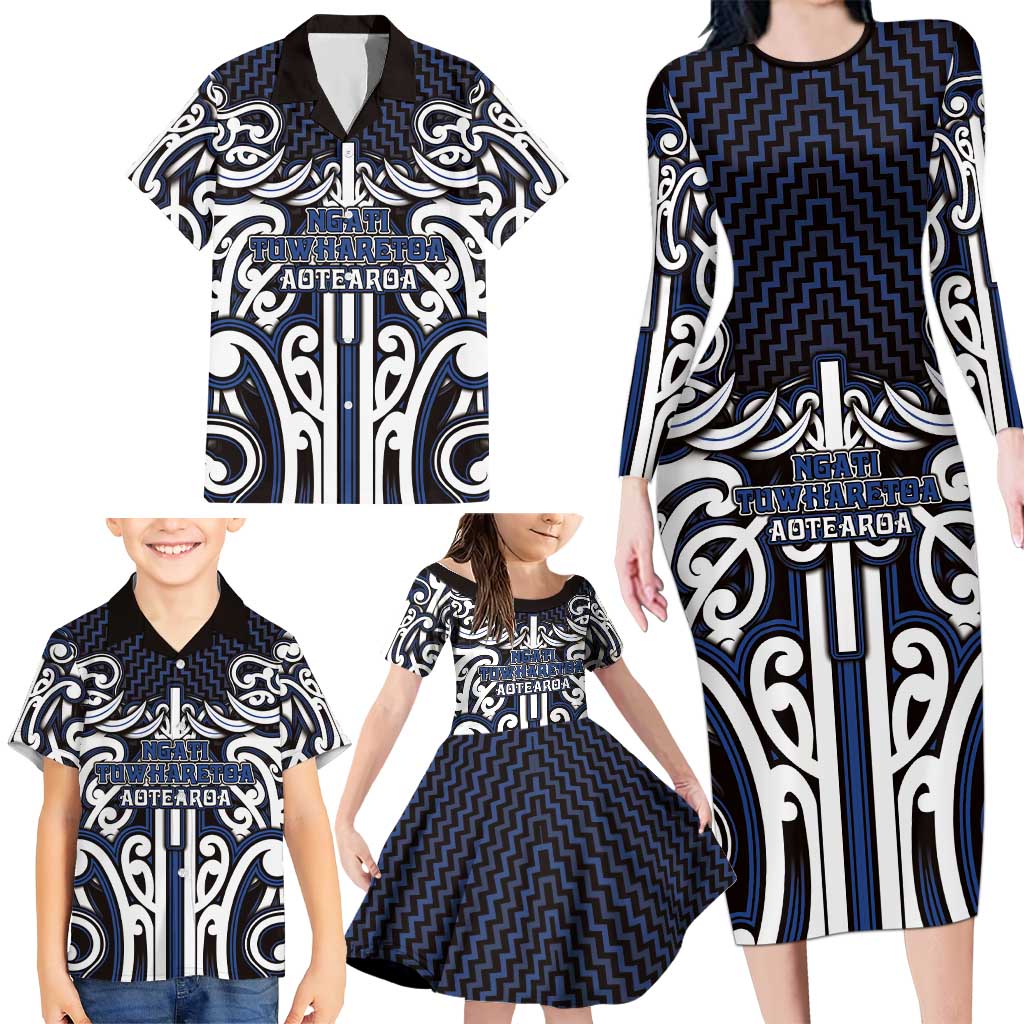 Custom Aotearoa Ngati Tuwharetoa Family Matching Long Sleeve Bodycon Dress and Hawaiian Shirt Maori Tribal Pattern Mix Poutama