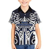 Custom Aotearoa Ngati Tuwharetoa Family Matching Off Shoulder Maxi Dress and Hawaiian Shirt Maori Tribal Pattern Mix Poutama LT05 Son's Shirt Navy - Polynesian Pride