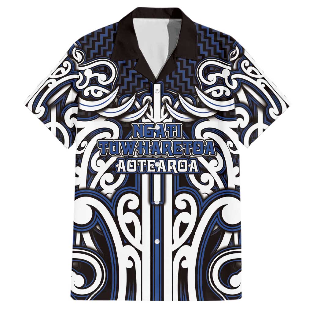 Custom Aotearoa Ngati Tuwharetoa Family Matching Off Shoulder Short Dress and Hawaiian Shirt Maori Tribal Pattern Mix Poutama LT05 Dad's Shirt - Short Sleeve Navy - Polynesian Pride
