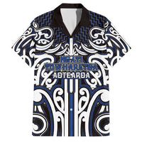 Custom Aotearoa Ngati Tuwharetoa Family Matching Off Shoulder Short Dress and Hawaiian Shirt Maori Tribal Pattern Mix Poutama LT05 Dad's Shirt - Short Sleeve Navy - Polynesian Pride