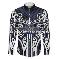 Custom Aotearoa Ngati Tuwharetoa Family Matching Off Shoulder Short Dress and Hawaiian Shirt Maori Tribal Pattern Mix Poutama LT05 Dad's Shirt - Long Sleeve Navy - Polynesian Pride