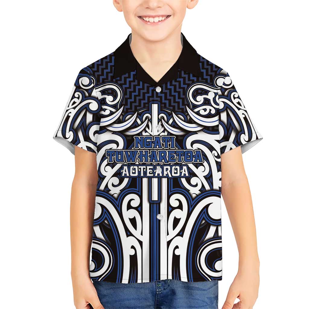Custom Aotearoa Ngati Tuwharetoa Family Matching Puletasi and Hawaiian Shirt Maori Tribal Pattern Mix Poutama LT05 Son's Shirt Navy - Polynesian Pride