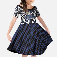 Custom Aotearoa Ngati Tuwharetoa Family Matching Summer Maxi Dress and Hawaiian Shirt Maori Tribal Pattern Mix Poutama LT05 Daughter's Dress Navy - Polynesian Pride