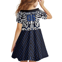 Custom Aotearoa Ngati Tuwharetoa Kid Short Sleeve Dress Maori Tribal Pattern Mix Poutama