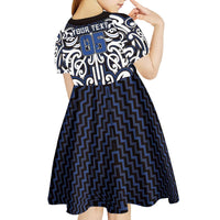Custom Aotearoa Ngati Tuwharetoa Kid Short Sleeve Dress Maori Tribal Pattern Mix Poutama