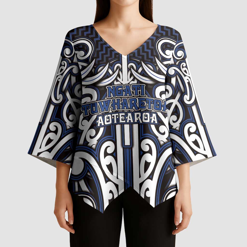 Custom Aotearoa Ngati Tuwharetoa Kimono Sleeve Blouse Maori Tribal Pattern Mix Poutama