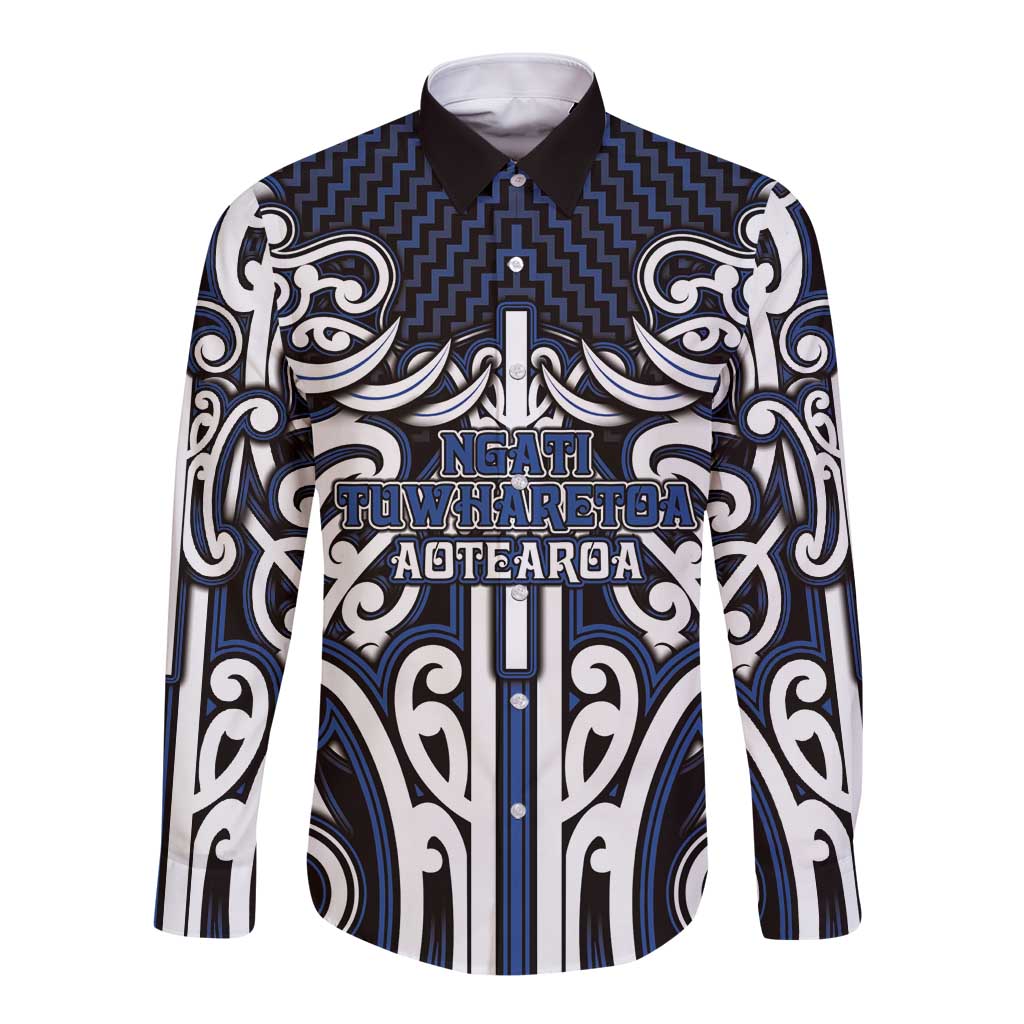 Custom Aotearoa Ngati Tuwharetoa Long Sleeve Button Shirt Maori Tribal Pattern Mix Poutama