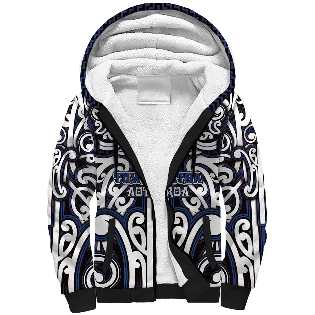 Custom Aotearoa Ngati Tuwharetoa Sherpa Hoodie Maori Tribal Pattern Mix Poutama