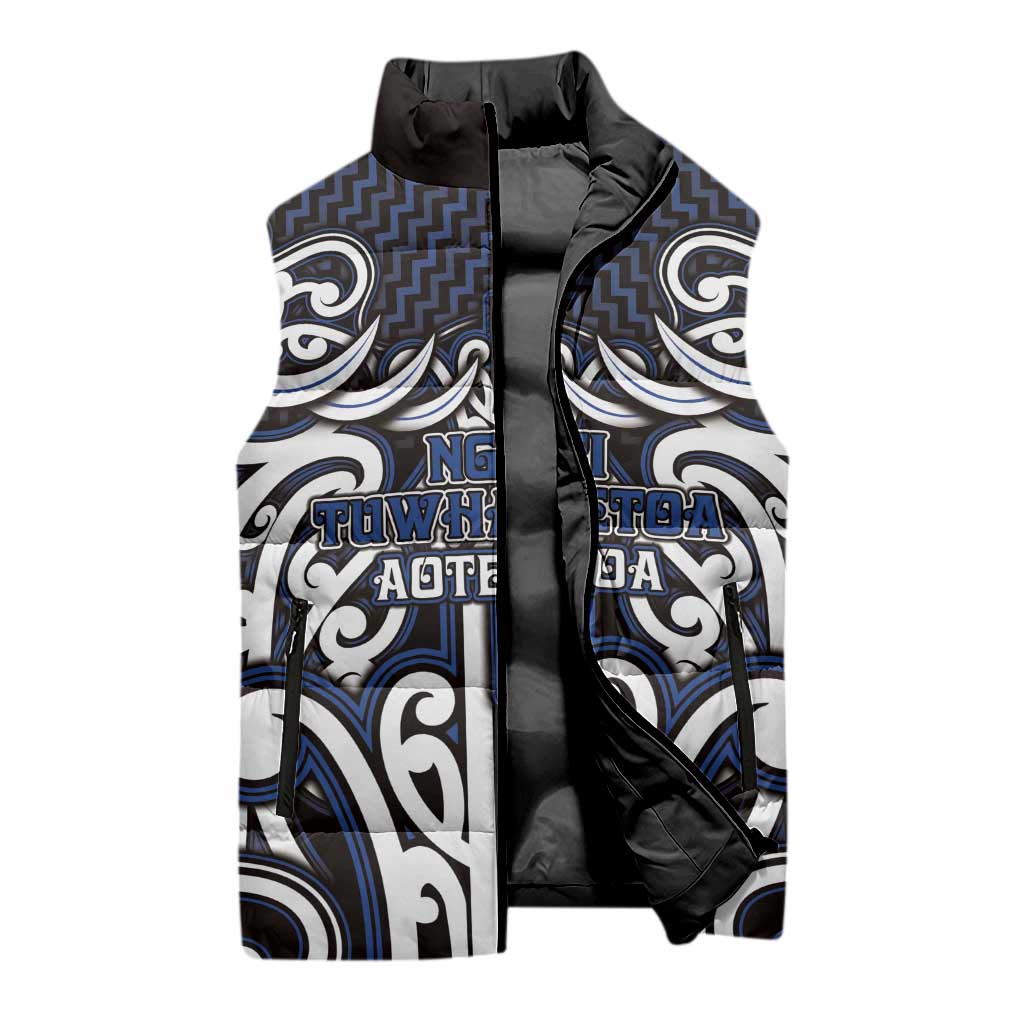 Custom Aotearoa Ngati Tuwharetoa Sleeveless Puffer Jacket Maori Tribal Pattern Mix Poutama