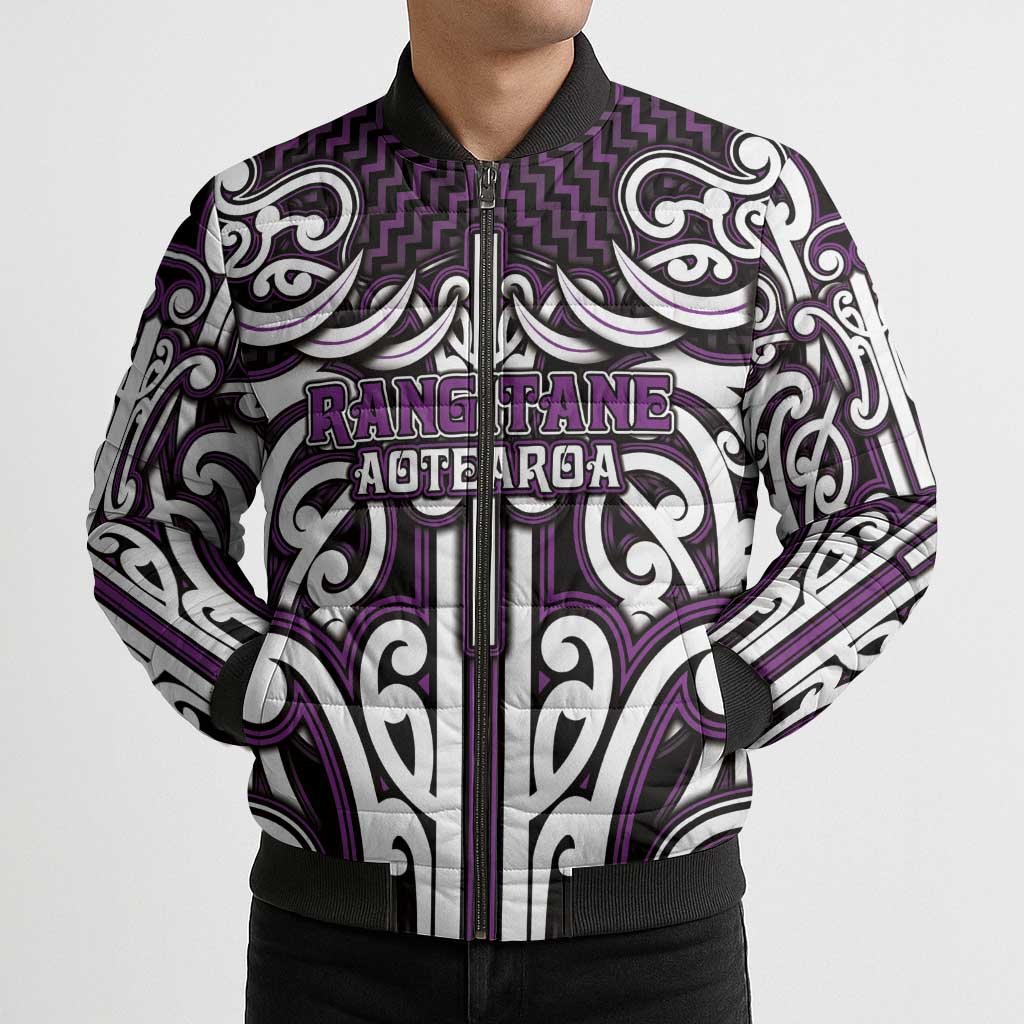 Custom Aotearoa Rangitane Bomber Puffer Jacket Maori Tribal Pattern Mix Poutama