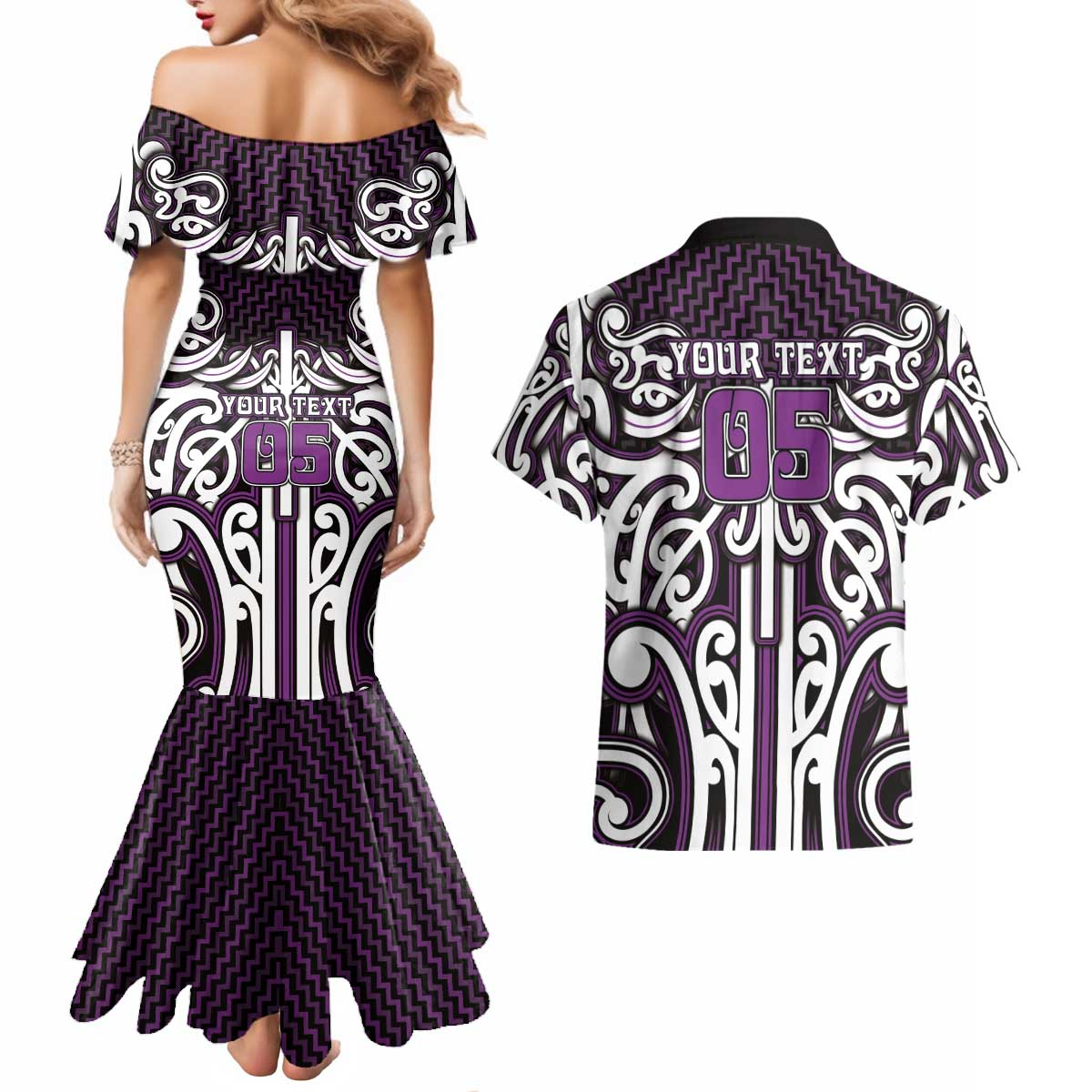 Custom Aotearoa Rangitane Couples Matching Mermaid Dress and Hawaiian Shirt Maori Tribal Pattern Mix Poutama