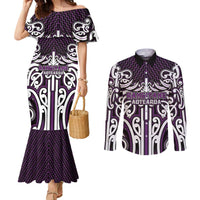 Custom Aotearoa Rangitane Couples Matching Mermaid Dress and Long Sleeve Button Shirt Maori Tribal Pattern Mix Poutama