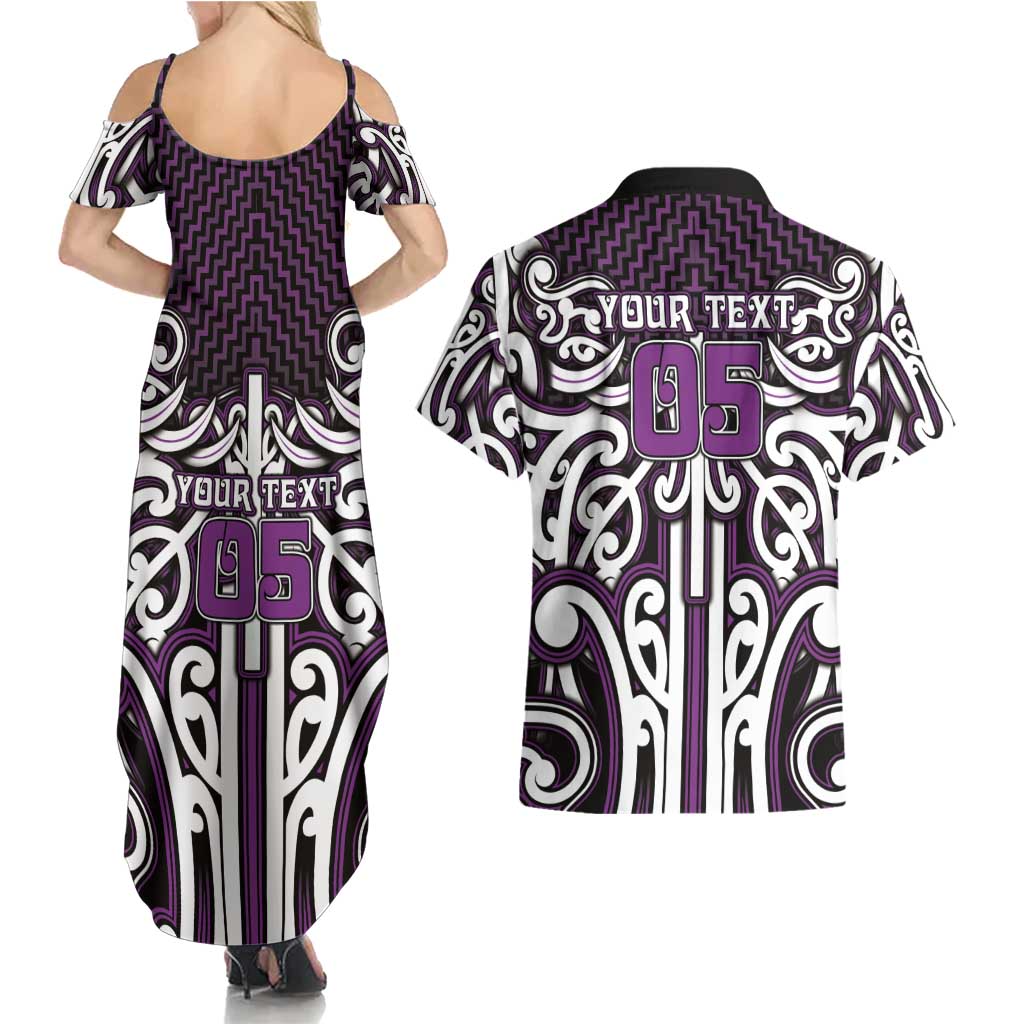 Custom Aotearoa Rangitane Couples Matching Summer Maxi Dress and Hawaiian Shirt Maori Tribal Pattern Mix Poutama