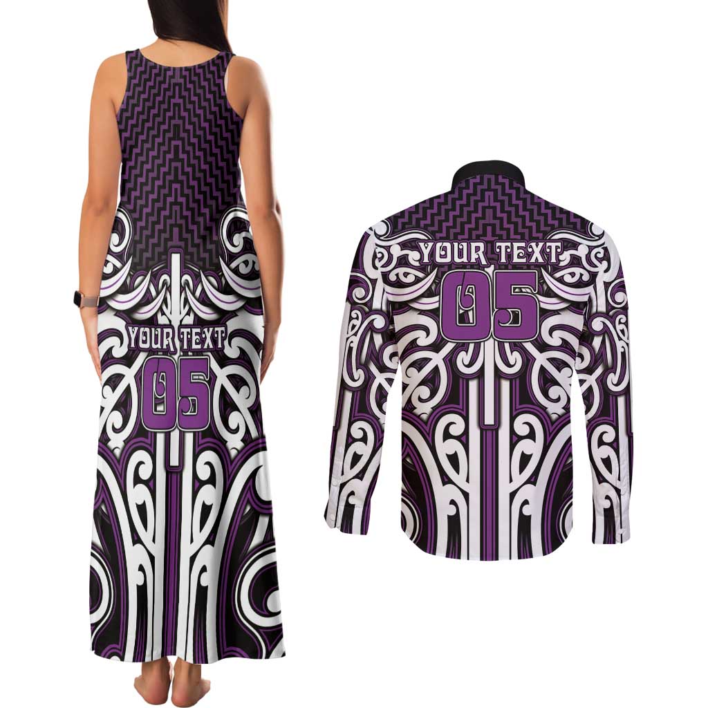 Custom Aotearoa Rangitane Couples Matching Tank Maxi Dress and Long Sleeve Button Shirt Maori Tribal Pattern Mix Poutama