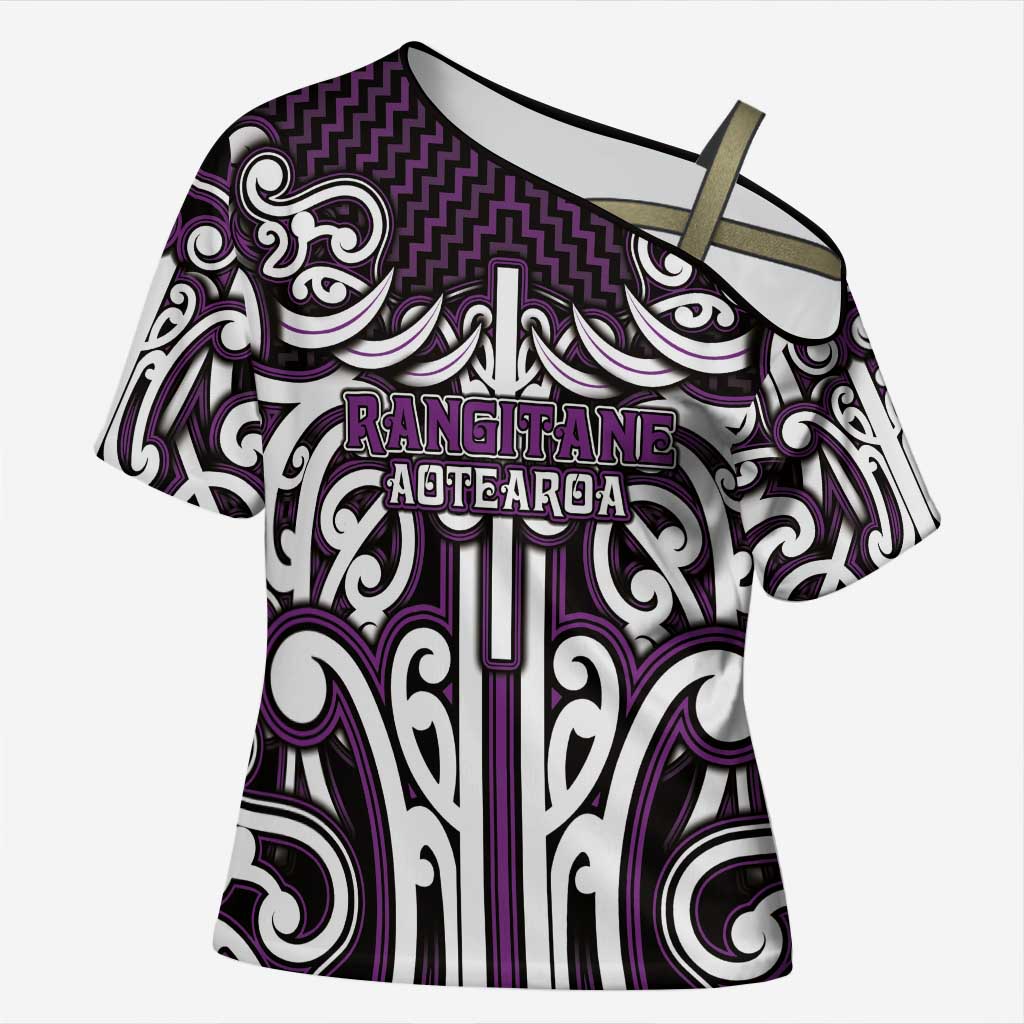 Custom Aotearoa Rangitane Cross Shoulder Shirt Maori Tribal Pattern Mix Poutama