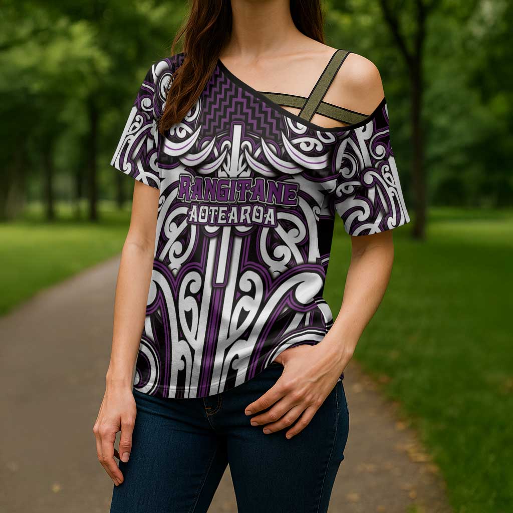 Custom Aotearoa Rangitane Cross Shoulder Shirt Maori Tribal Pattern Mix Poutama