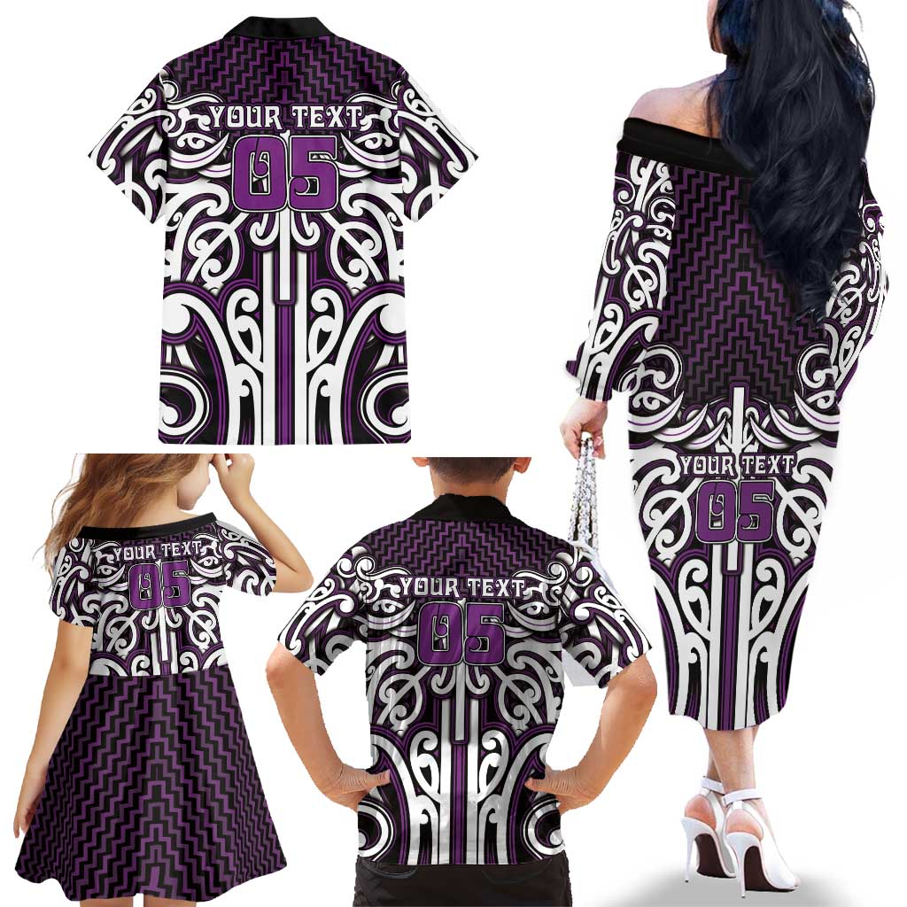 Custom Aotearoa Rangitane Family Matching Off The Shoulder Long Sleeve Dress and Hawaiian Shirt Maori Tribal Pattern Mix Poutama LT05 - Polynesian Pride
